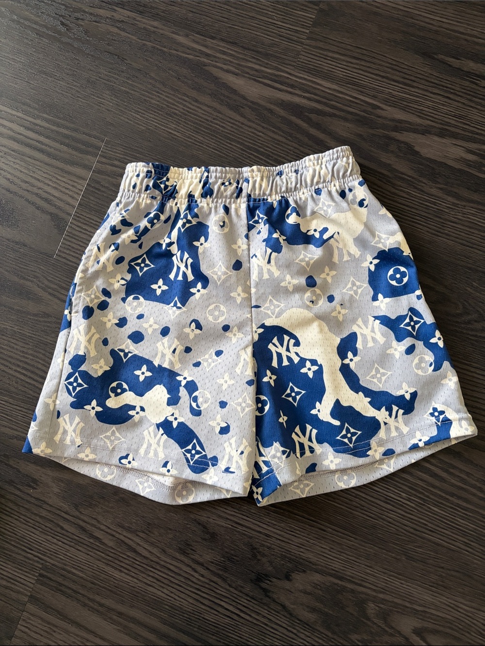Bravest Studios Blue & White NY Yankees Athletic Shorts With Logo Pattern